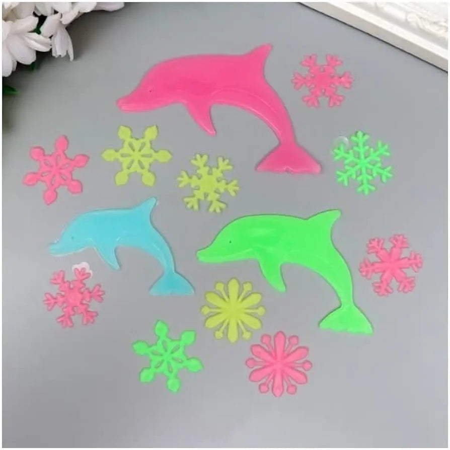 God & God's 3D Glow in The Dark Wall Stickers – Removable Fluorescent Dolphins & Flowers Luminous Wallpaper Design 2