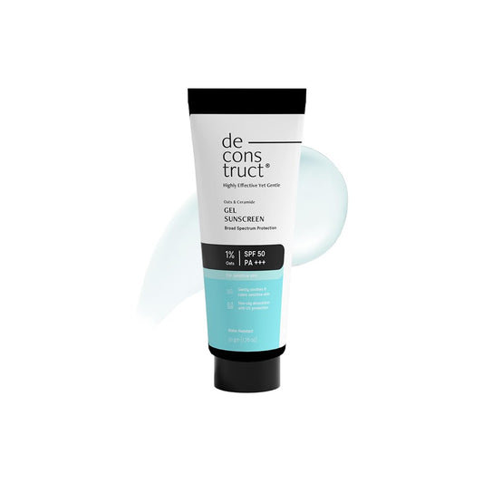 Deconstruct Oats & Ceramide Gel Sunscreen In Vivo Tested SPF 50 PA+++ | Barrier Repair for Sensitive & Oily skin | Soothes, Calms Skin | Matte, Lightweight & Airy, Non-greasy | For Men & Women - 50g