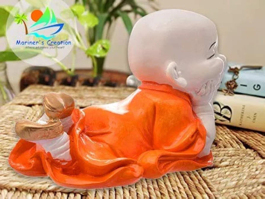 Mariner's Creation Polyresin Cute Baby Monk Laughing Buddha Showpiece Orange
