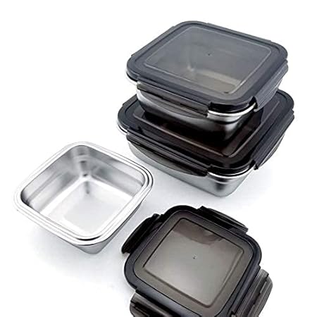 Femora High Stainless Steel Square Airtight Leakproof Unbreakable Storage Container | 380 Ml, 550 Ml, 750 Ml | Silver | Set of 3