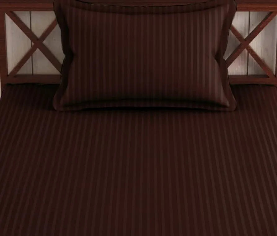 Trance Home Linen 100% Cotton 78X36 Inch Single Fitted 200Tc Satin Stripe Elastic Fitted Bedsheet With 1 Pillow Covers Colour Chocolate Brown