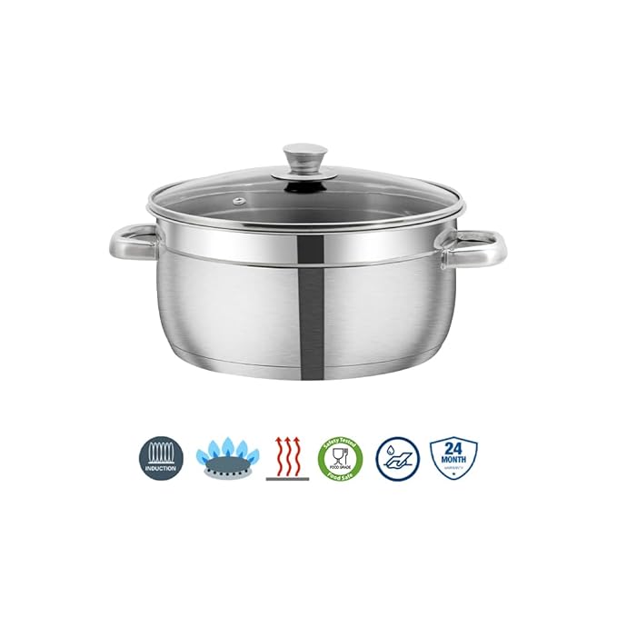 Vinod Bremen Stainless Steel Saucepot Set of 3 with Glass Lid | 2.5mm Thick Base | Riveted Sturdy Handle