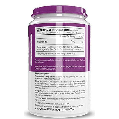 HealthyHey Vitamin B5 Vegan - 120 Veg Capsules