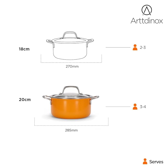 Arttdinox Vida Stainless Steel Triply Pot With Glass Lid for Biryani | 18 Cm | 2 Ltrs | Rivetless Handle | Induction & Gas Base