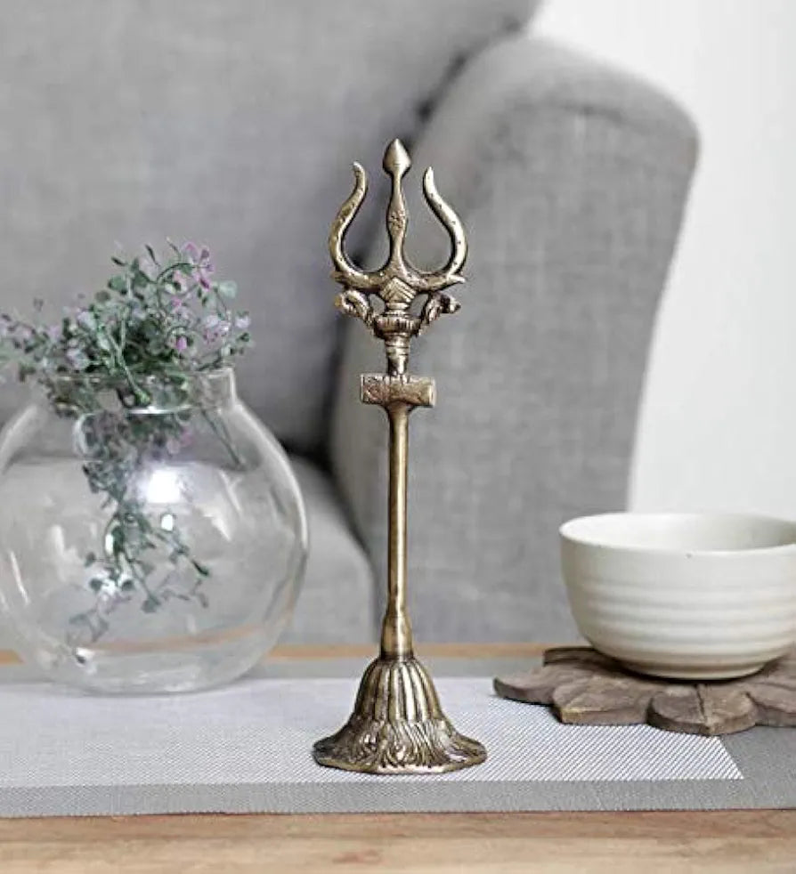 Two Moustaches Brass Shiva's Trishul with Damru Decorative Showpiece
