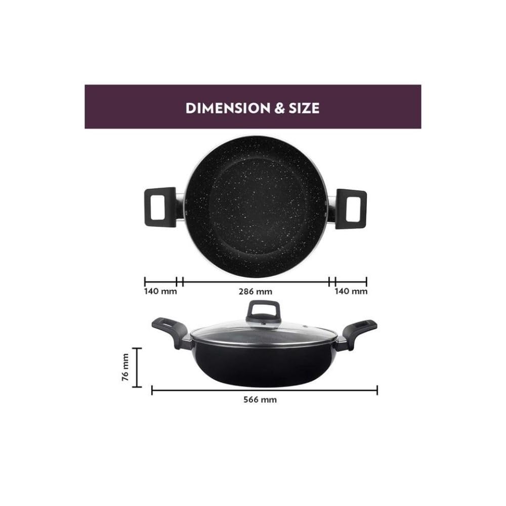 Borosil Granito Non-stick Fry Pan | Induction Friendly | Granite Finish | Pfoa-free | 28 Cm Diameter | Black