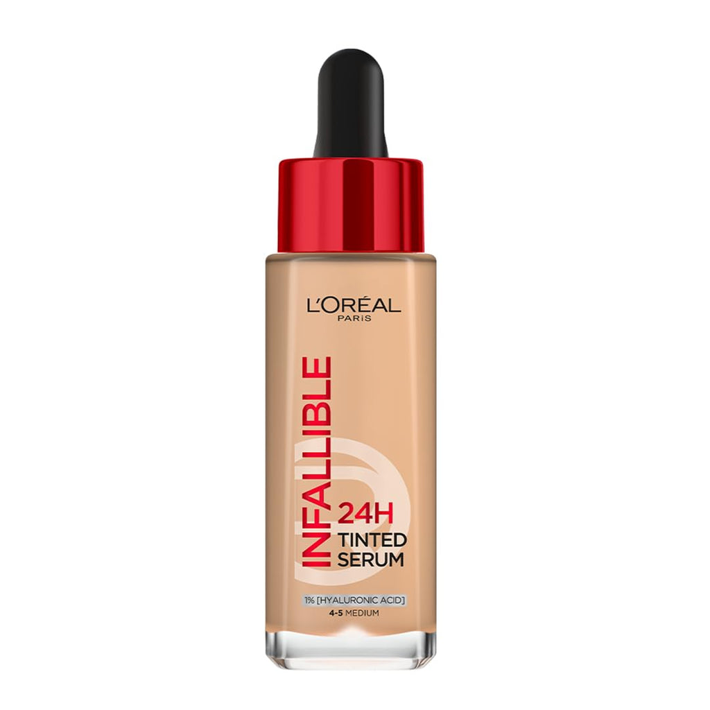 Lâ€™OrÃ©al Paris Infallible 24H Tinted Serum Foundation, Light-weight Coverage, Dewy & Radiant Finish, Transfer-proof, 30ml
