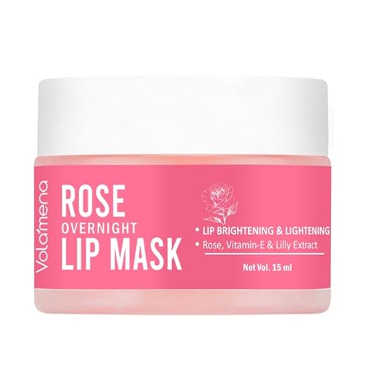 Volamena Rose & Vit-E Lip Mask For Lighten Dark to Natural Pink Lips For Women - 15 ml