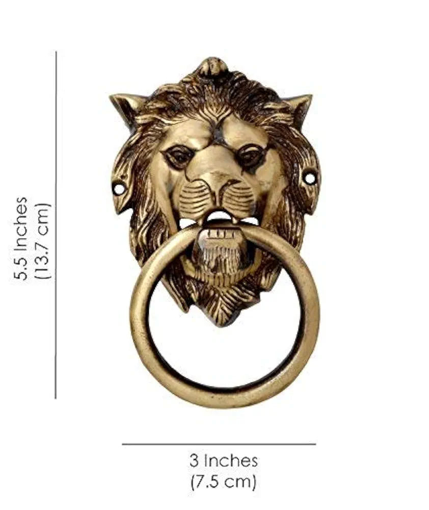 Two Moustaches Lion Mouth Brass Door Knocker Antique Brass