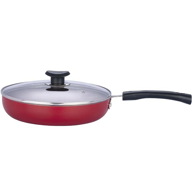 Vinod Zest Inducto Aluminium Non Stick Deep Frypan with Glass Lid - 22 cm | 3mm Thick | 3 Layer Coating