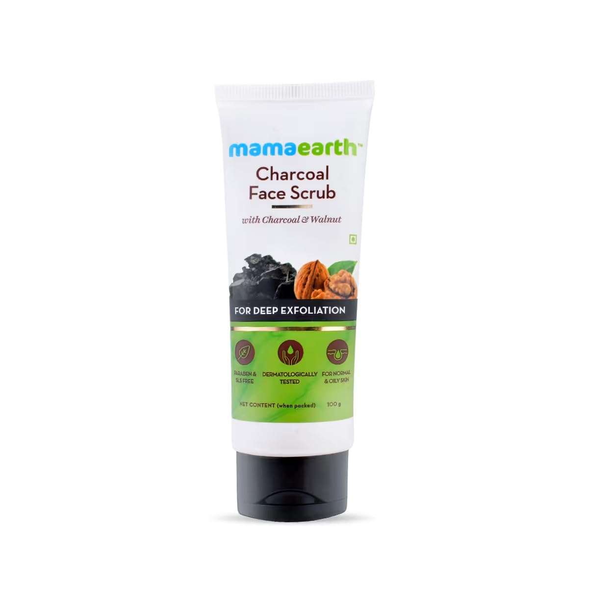 Mamaearth Charcoal Face Scrub for Oily and Normal skin, with Charcoal and Walnut for Deep Exfoliation - 100g