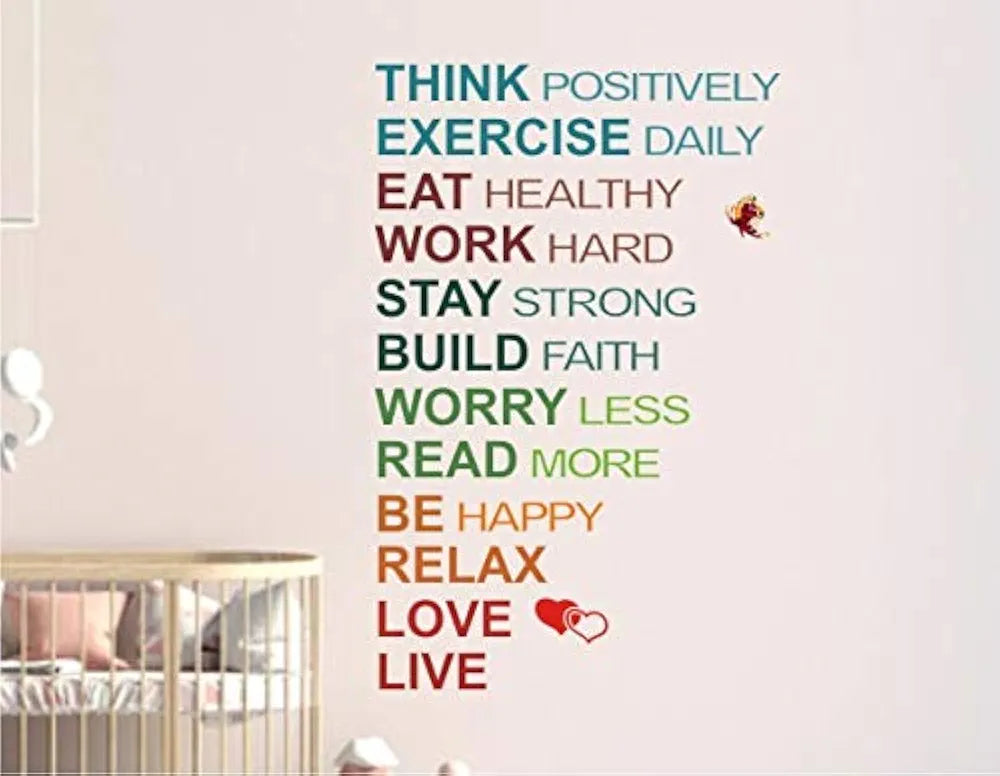 Heaven Decors Family Love Live and Think Quote Wall Sticker for Living Room Multicolour