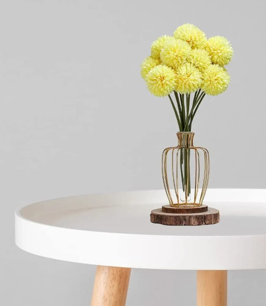 Artificial Chrysanthemum Hydrangea Ball Flower Sticks Yellow