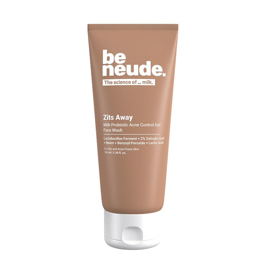 Be Neude Zits Away 100ml Daily Acne Control Face Wash with Milk Probiotics, 2% Salicylic Acid, Neem, Acne Face Wash for Men & Women (Pack of 1)