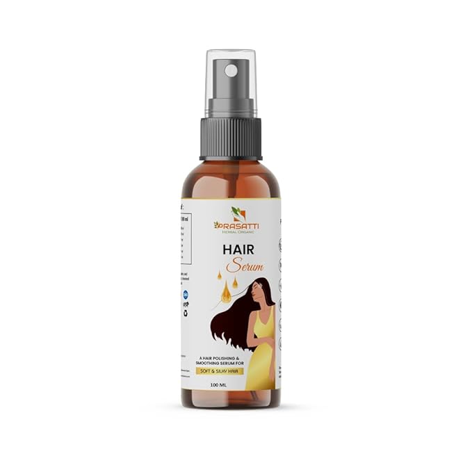 Prasatti Herbal Organic Hair Serum for Silky & Smooth Hair | Instant Shine & Smoothness | 100 Ml