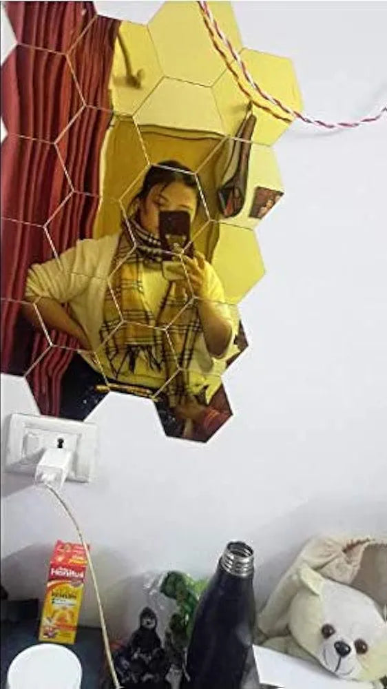 Bikri Kendra 31 Hexagon with 20 Butterfly Golden Mirror Stickers for Wall Mirror
