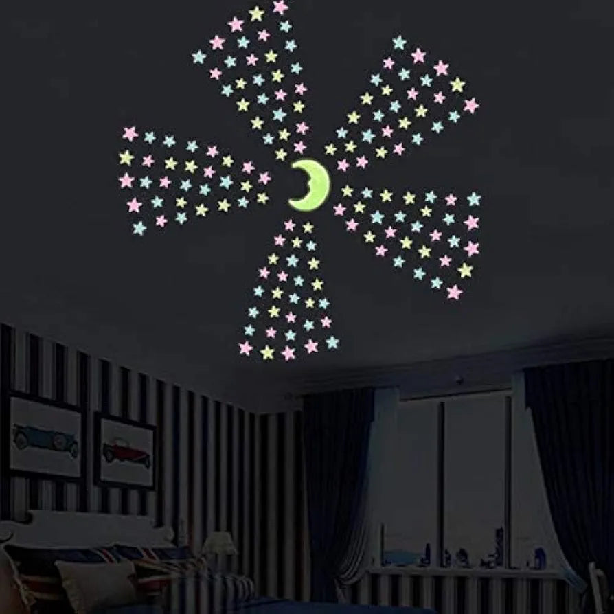 Rangoli 3D Glow in The Dark Stars - Glow Stars Stickers Adhesive 100pcs 3D Glowing Stars