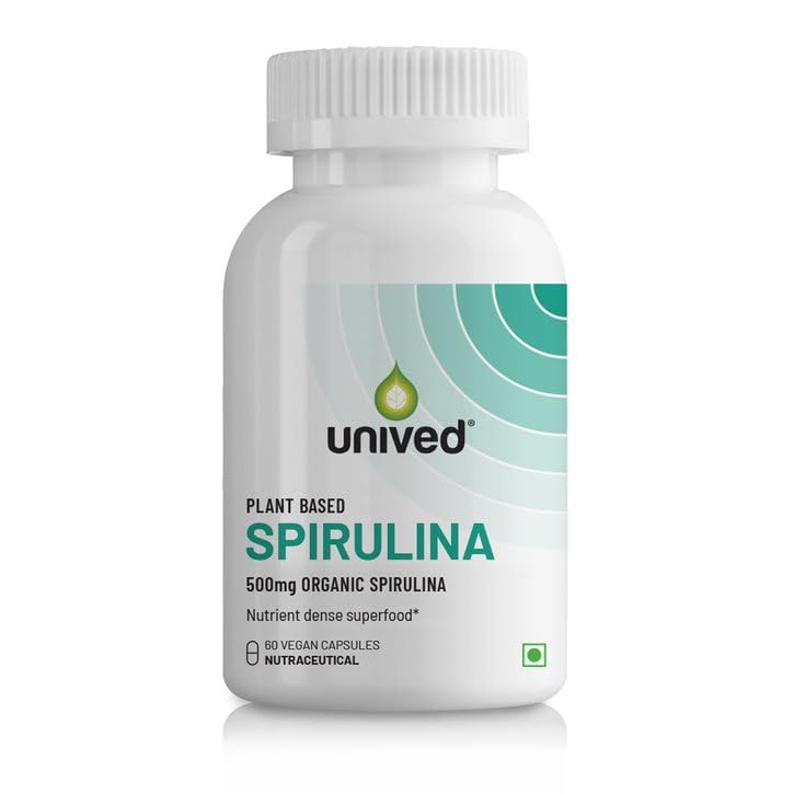 Unived Spirulina for Health & Immunity, only Spirulina & nothing else - 60 Vegan Capsules