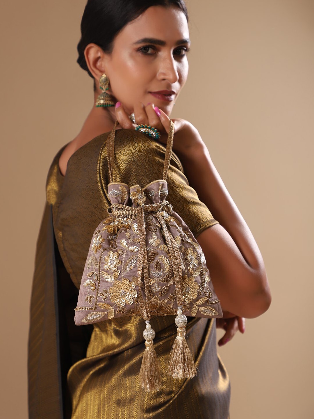 Masq Gold-Toned Embellished Potli Clutch