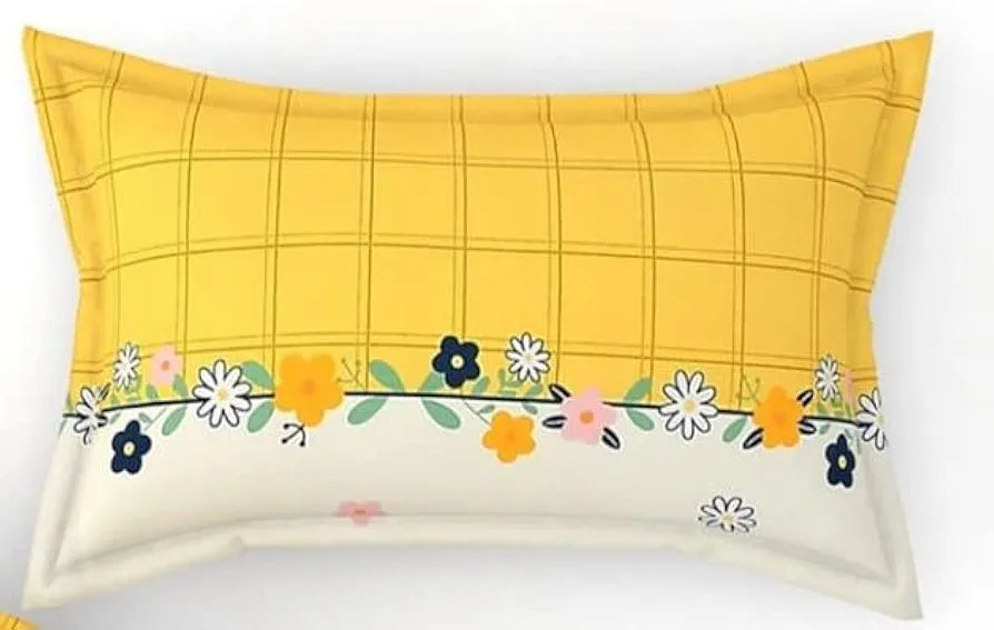 The Home Style Cotton Feel Glace Cotton Elastic Fitted Printed King Size Double Bed Bedsheet With 2 Pillow Cover,350 TC Cadmium Yellow