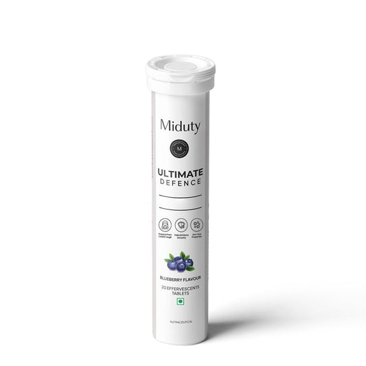 Miduty By Palak Notes Ultimate Defence - Amla Extract - Vitamin C - Wheatgrass - Immune Support Booster - Blueberry flavour - 20 effervescent tablets