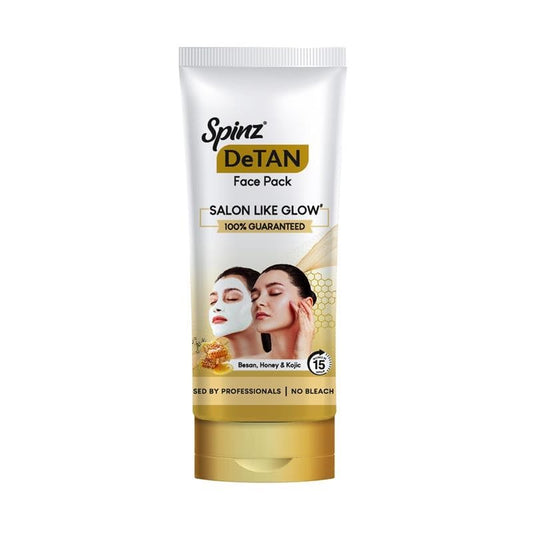 Spinz DeTan Face Pack with Besan, Honey & Kojic Acid | Tan Removal cream for Brightening & Glow | Salon-like Glow in 15 mins | 100gm