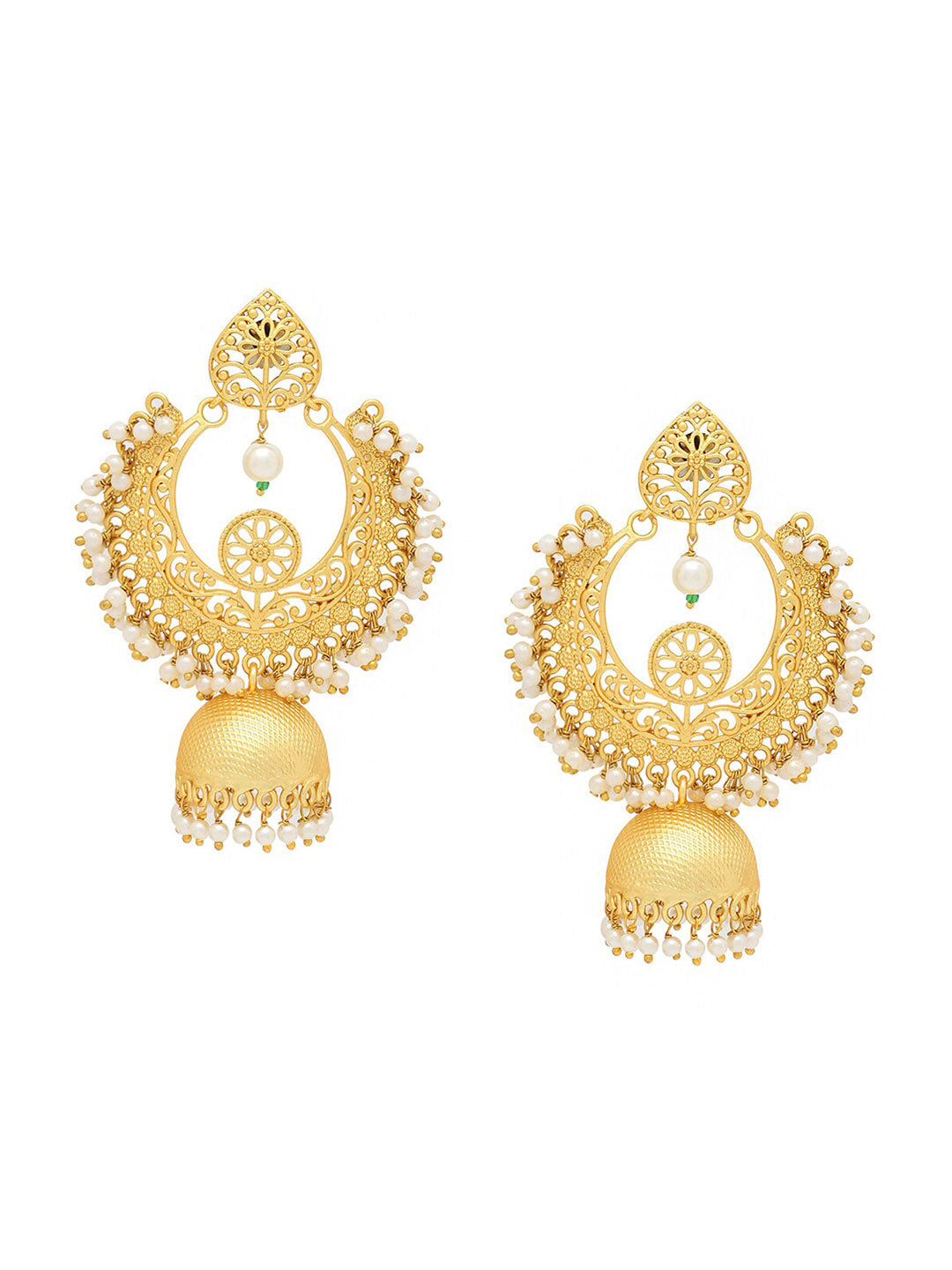 Yellow Chimes Women Gold-Toned Contemporary Chandbali Jumka Earrings