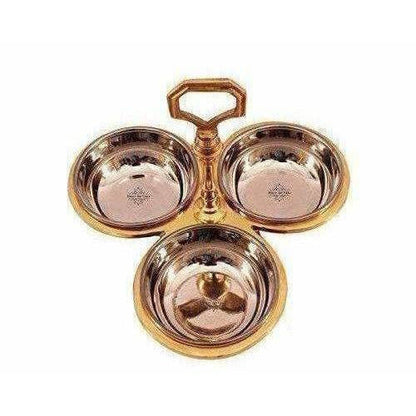 Steel Copper Pickle Bowl Set With Handle - Pack Of 3