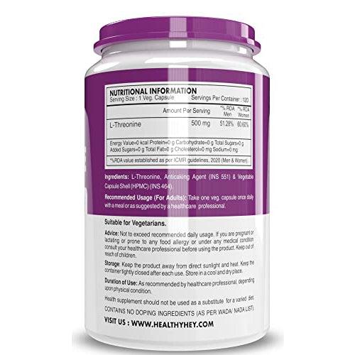 Healthyhey L-Threonine Essential Amino Acid - 120 Veg Capsules