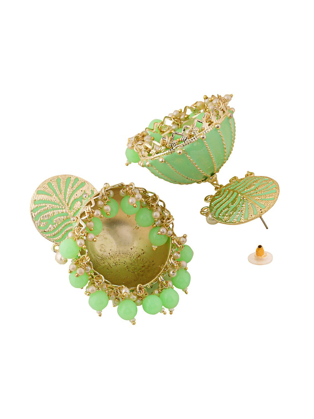 Yellow Chimes Women Green Meenakari Jhumkas Earrings