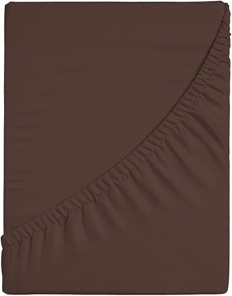 Layers Cotton 144TC Elastic Fitted Bedsheet for Double Bed King Size with 2 Pillow Covers Dark Brown Solid Pattern Color