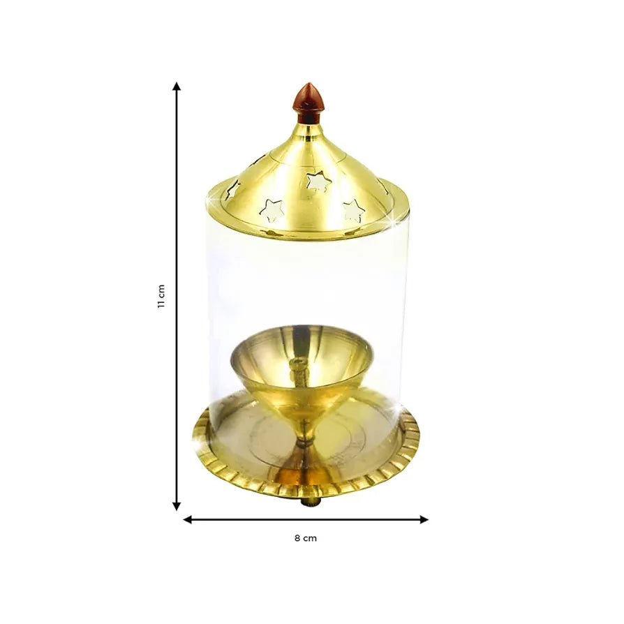 Shubhkart Nitya Udipi Diya Borosilicate Glass Brass Table Diya Oil Lamp