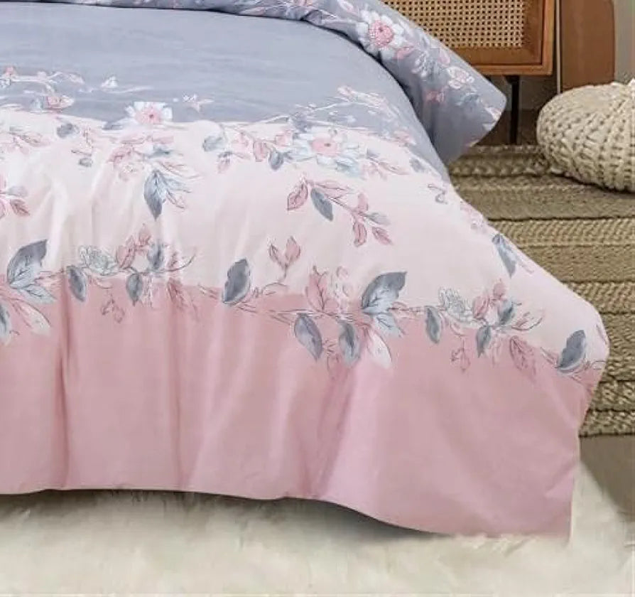 The Home Style Supersoft Cotton King Size Printed Flat Double Bedsheet with 2 Pillow Cover 400 TC Pink Lavender