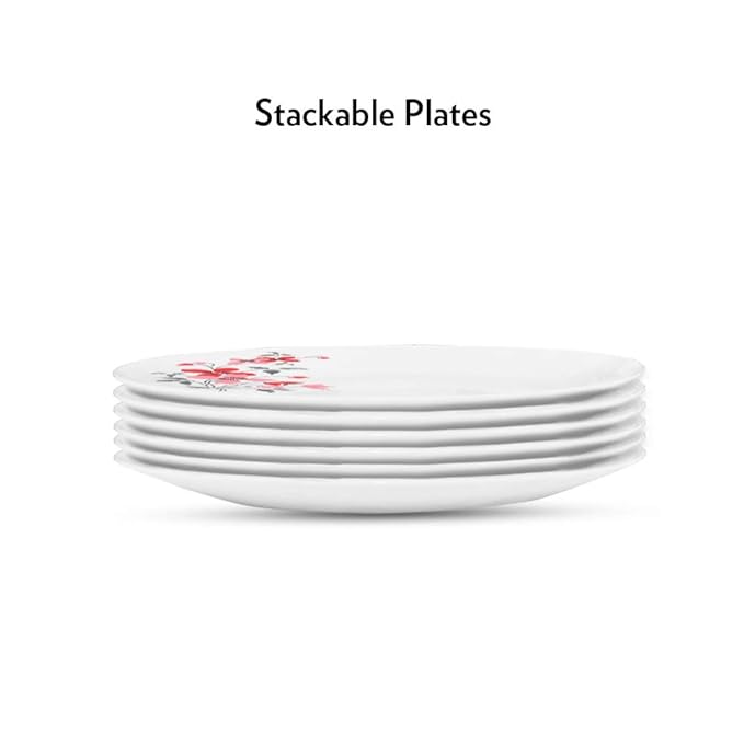 Larah by Borosil Fiore, Opalware Full Plate | 11 Inch | White | Set of 6