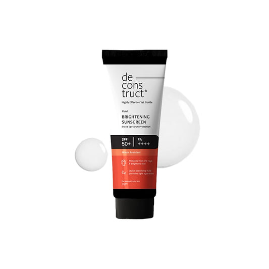 Deconstruct Brightening Fluid Sunscreen SPF 50+ with Niacinamide | Lightweight, Dewy & Hydrating for Dry & Normal Skin | Broad Spectrum UVA/UVB Protection | 8-Hour Long-Lasting, Water-Resistant | 50g