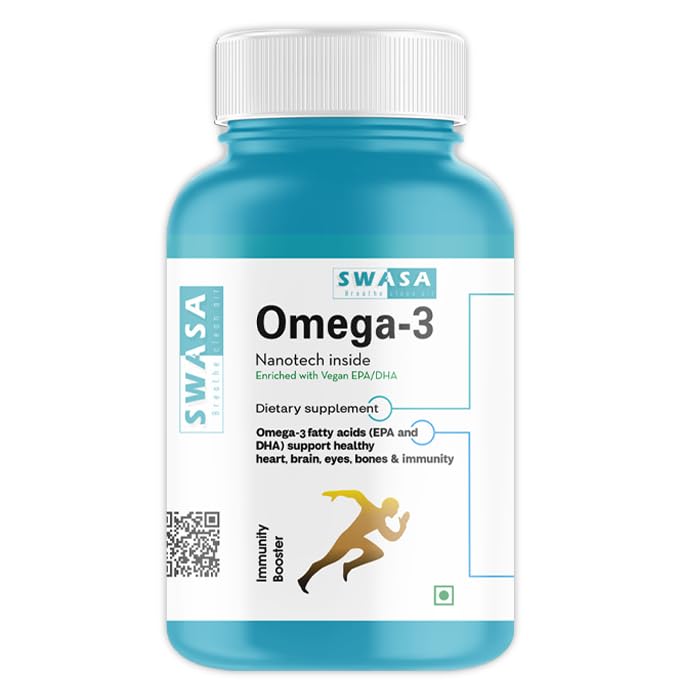 Swasa Vegan Omega 3 Capsules, 500 mg || Healthy Heart|| Brain|| Immunity ((Pack of 1))
