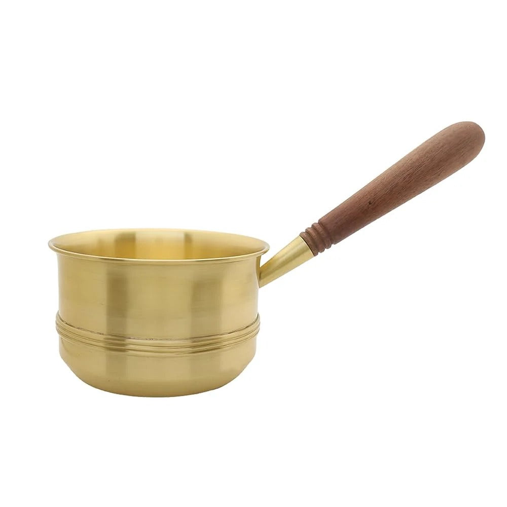 Ellementry Arra Brass Tea Pan 750ml with Wooden Handle Induction Sauce Pan Chai Milk Pot