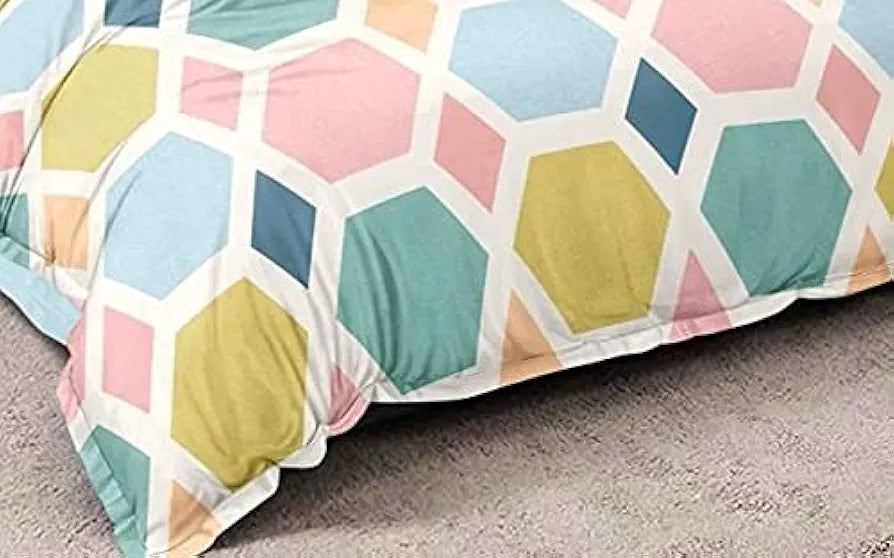 The Home Style Cotton Feel Glace Cotton Printed King Size Double Bed Bedsheet with 2 Pillow Cover Pastel Palette