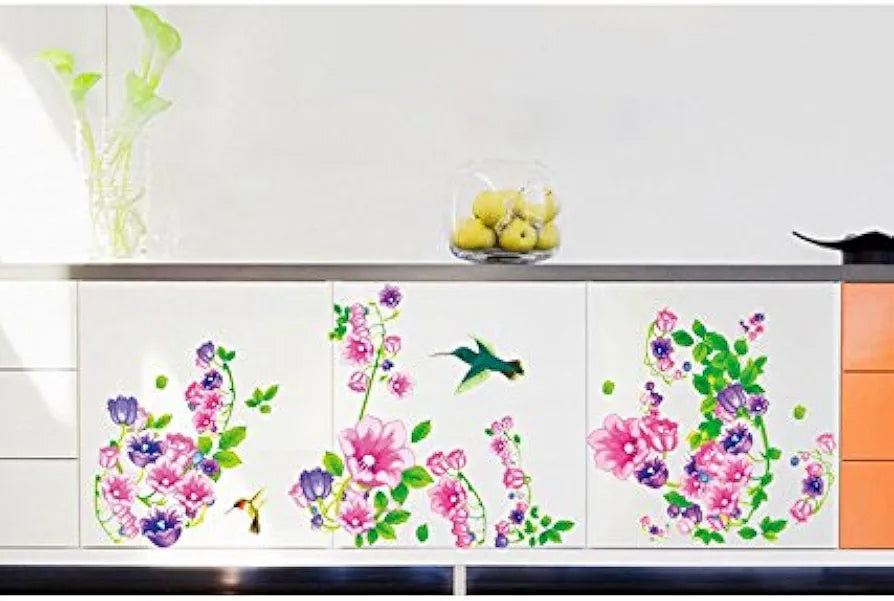 Decals Design Beautiful Bell Flowers and Humming Birds Wall Sticker