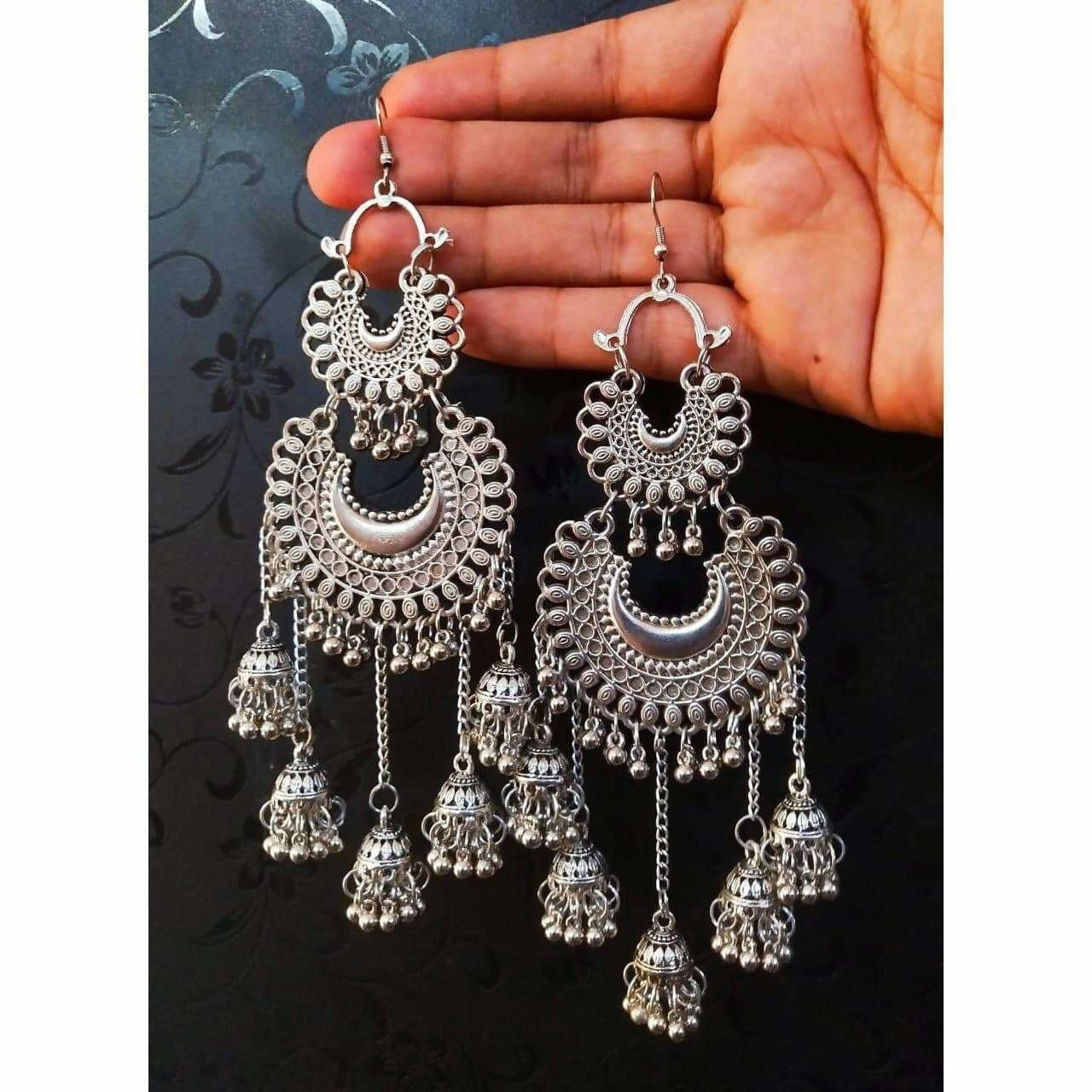 MS Fashion India Double Half Moon With Hanging Jhumkas
