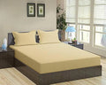Trance Home Linen 100% Cotton 75x60 inch 200TC Satin Stripe Elastic Fitted Bedsheet Daily Use Double Bed with 2 Pillow Covers Colour Beige