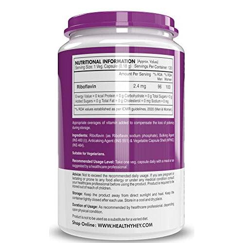 HealthyHey Vitamin B2 - Riboflavin - 120 Veg Capsules