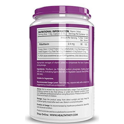 HealthyHey Vitamin B2 - Riboflavin - 120 Veg Capsules
