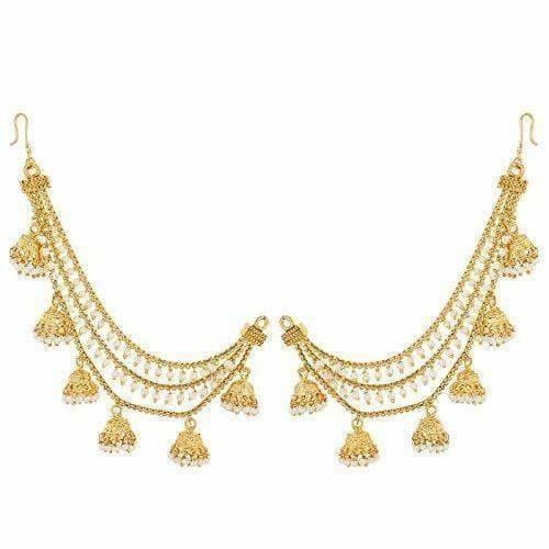 Gold-Polished Long Hair Chain with with Small White Beads