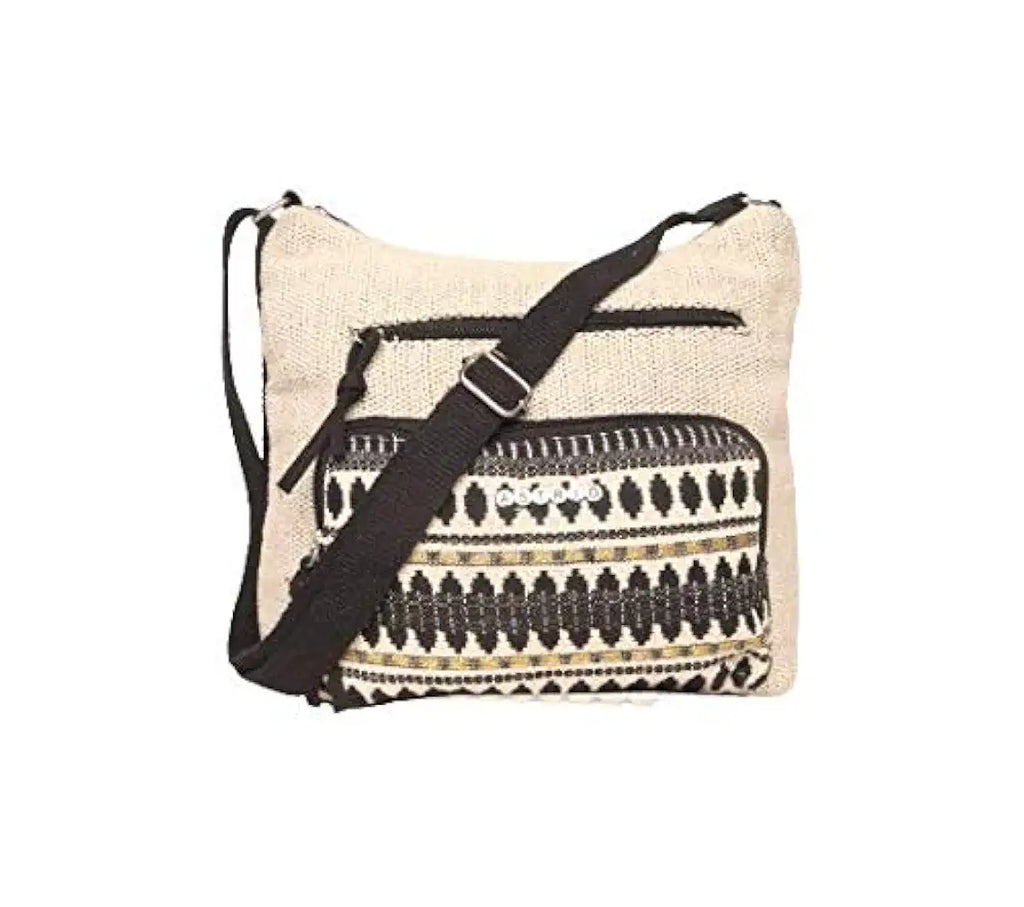 Astrid Handmade Macrame Flap Over Sling Bag For Girls And Women Colour White & Black
