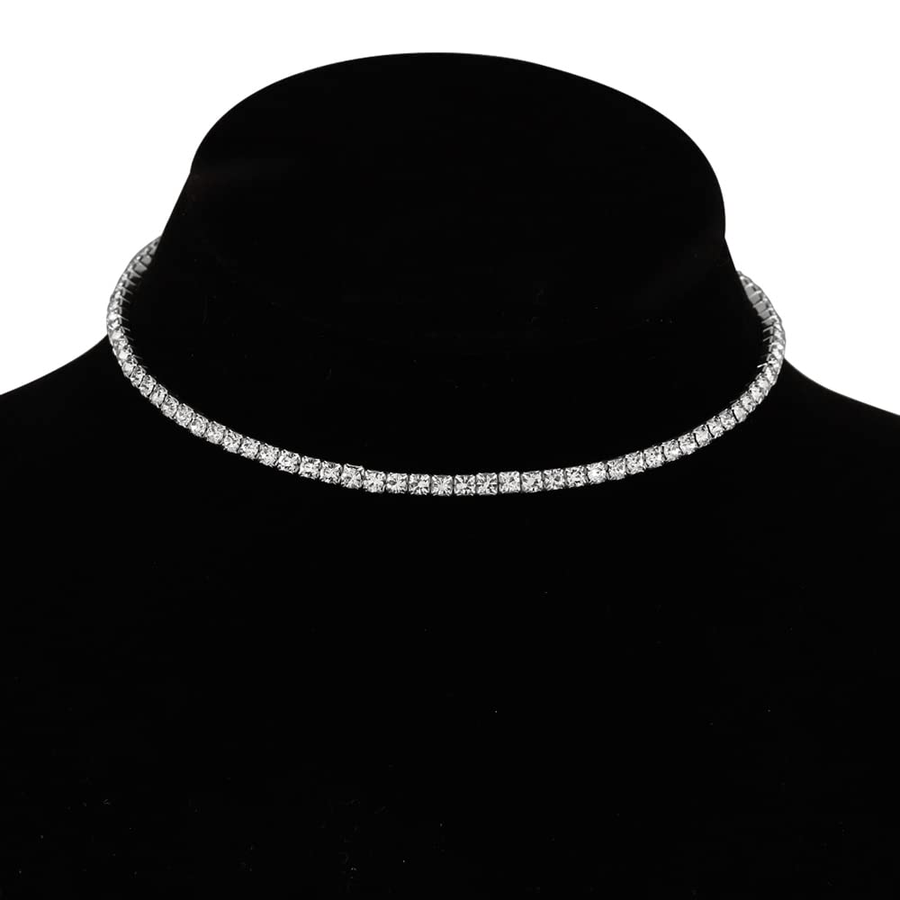 Silver-Toned Alloy Rhinestones Studded Choker - The Pari