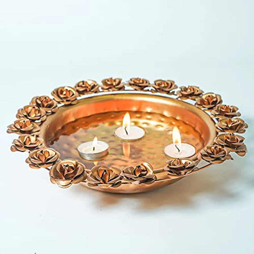 The Purple Tree Beautiful Handcrafted Rose Urli Bowl for Floating Flowers and Tea Light Candles Rose Urli