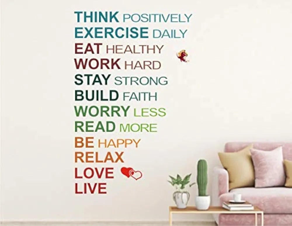 Heaven Decors Family Love Live and Think Quote Wall Sticker for Living Room Multicolour