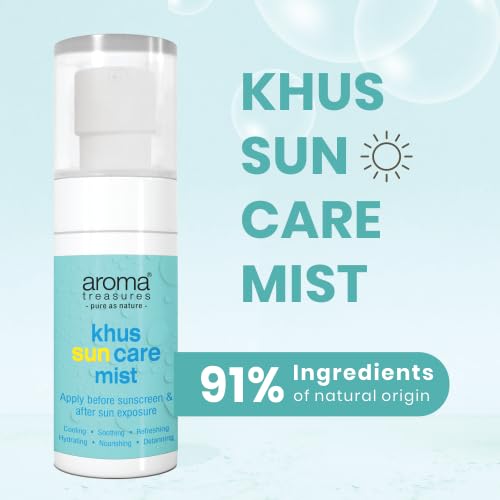 Aroma Treasures Khus Sun Care Mist 60ml | Cooling & Soothing Face & Body Spray | Hydrating Sun Care Mist with Essential Oils | Detan, Refresh & Nourish Skin | Apply Before Sunscreen & After Sun Exposure