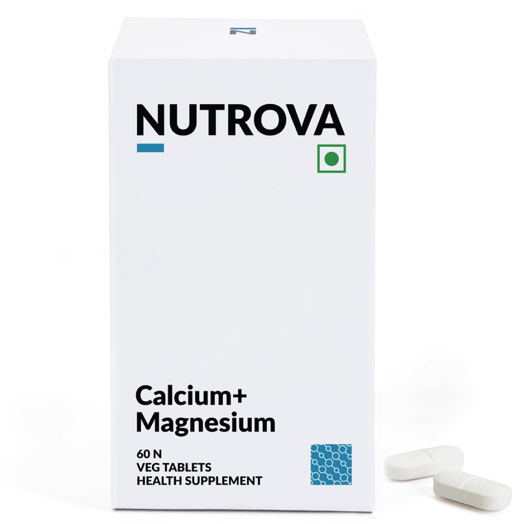 Nutrova Calcium+Magnesium | With Vitamin D3, K2-MK7 & Boron | Boosts Bone Strength, Joint & Muscle Health | High Absorption with Calcium Citrate Malate & Magnesium Bisglycinate | 60 Veg Tablets.